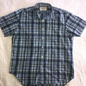 Men's Nautica s/s blue plaid cotton shirt L EUC